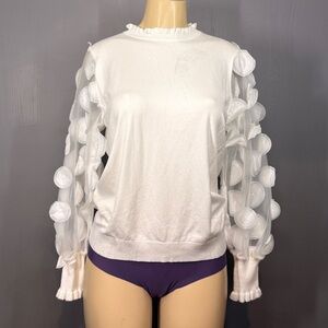 Siani Milano | Sheer Puff Sleeve Sweater | Circle Appliqué | Eggshell | L